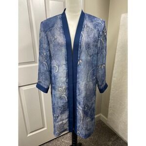 R & M Richards Womens Size 16 Blue Floral Sheer Duster Art to Wear Artsy Vintage